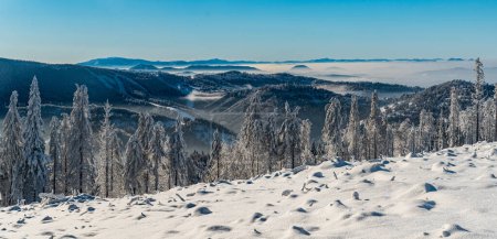 Photo for Beautiful view from Kykula hill in Kysucke Beskydy mountains on polish - slovakian borders during winter day with clear sky - Royalty Free Image
