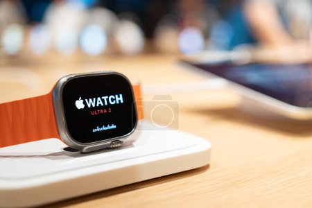 Photo for Bangkok Thailand OCT 18 2023: the Apple Watch 9. A hero object display features Apple Watches Series 9. - Royalty Free Image