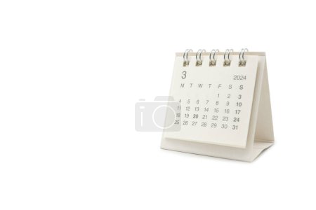 Simple desk calendar for March 2024 isolated on white background. Calendar concept with copy space. Clipping path.