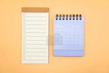 Blank to do list for text with checkbox and Simple desk calendar on SEPTEMBER 2024. Empty Check list. Copy Space. isolated background. To do list in September 2024.