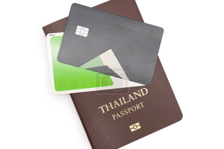 Passeport thaï et carte IC. vacances, budget de planification. concept de plan de voyage.