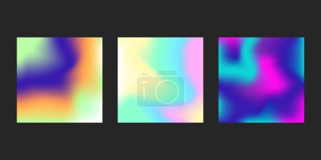 Ilustración de Set of 3 holographic gradient backgrounds. Neon concept background. Neon gradient background. - Imagen libre de derechos