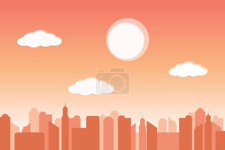 Ilustración de Silueta de ciudad vectorial con edificios naranjas sobre el fondo naranja degradado. - Imagen libre de derechos