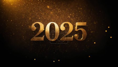 Nouvelle année 2025 design avec des numéros d'or métallique décoré de paillettes d'or. Design premium pour la célébration de la nouvelle année.