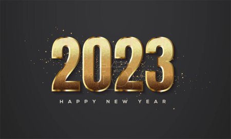 Gold glitters number 2023, new year greetings and 2023 celebrations.