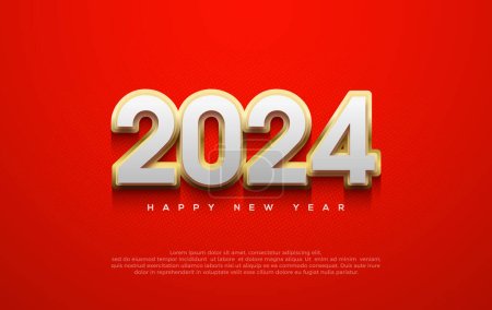 Photo for Happy New Year 2024 Design. With a number of arising numbers. White wrapped in shiny gold. Premium vector design for greetings and celebration of Happy New Year 2024. - Royalty Free Image