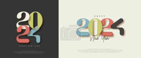 Happy New Year Vector 2024. With a unique number of mutual bills. With colorful numbers. Vector Premium Background for Banners, Posters or Calendar.