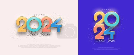 Bonne année 2024 Coloré. Avec des numéros 3D modernes. Arrière-plan vectoriel Premium pour bannières, affiches ou calendrier.