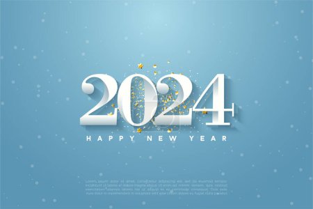 Ilustración de Feliz año nuevo 2024 con números clásicos blancos. diseño vector premium. - Imagen libre de derechos
