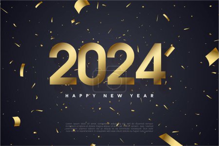 Ilustración de Feliz año nuevo 2024 con simples números de oro plano. diseño vector premium. - Imagen libre de derechos