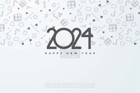 Ilustración de Feliz año nuevo 2024 con números planos únicos. diseño vector premium. - Imagen libre de derechos