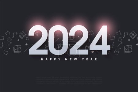 2024 nouvelle célébration de l'année avec un effet de lueur violette sur les nombres. vecteur premium design.