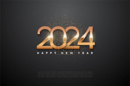 2024 celebración del año nuevo con números brillantes. diseño vector premium.