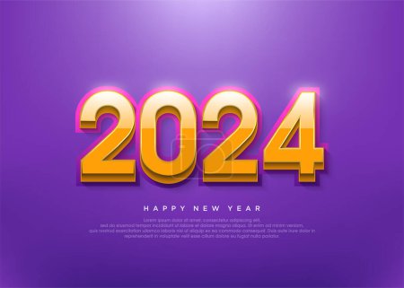 Illustration for Happy new year 2024 background with shiny orange 3d numbers. - Royalty Free Image