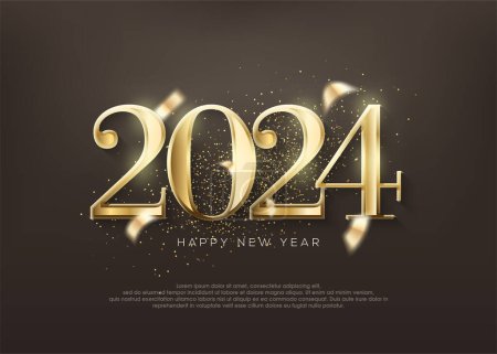 Illustration for Golden number 2024 shiny, luxury 2024 new year greetings - Royalty Free Image