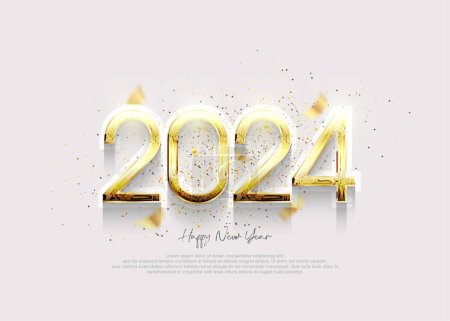 Illustration for Happy new year 2024 pink 3d number, vector editable. - Royalty Free Image