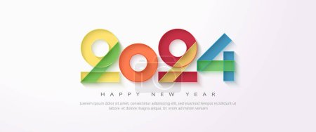Diseño colorido feliz año nuevo 2024 número. Con un fondo blanco y limpio. Diseño de vectores premium para póster, banner, celebración del año nuevo 2024 y saludo.
