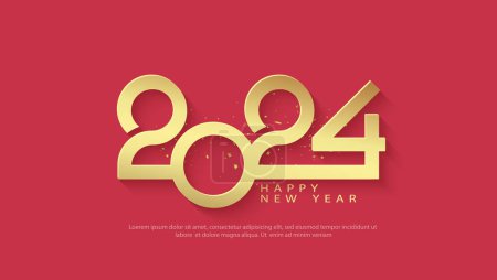 Photo for New year celebration design. With flat soft gold numerals on red background. Premium vector design for happy new year 2024 celebration. - Royalty Free Image