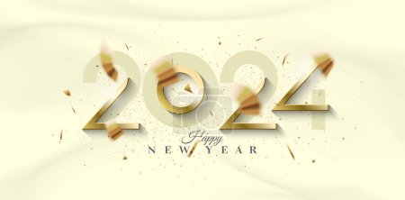 Ilustración de Número de oro 2024 con feliz año nuevo 2024 números de celebración. Diseño vectorial premium para póster, pancarta, saludo y celebración del feliz año nuevo 2024. - Imagen libre de derechos