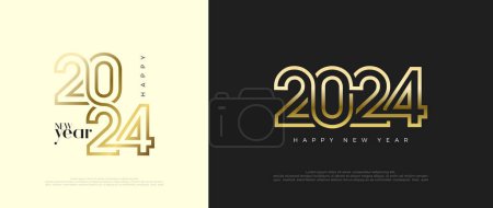 Photo for Golden number 2024 for happy new year. With luxury shiny line art numbers. Premium vector illustration for banner, poster, calendar and greeting happy new year 2024. - Royalty Free Image