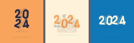 Ilustración de Feliz año nuevo 2024 número, vector de fondo con tonos retro limpios. Diseño para saludo, póster, banner o impresión de calendario. - Imagen libre de derechos