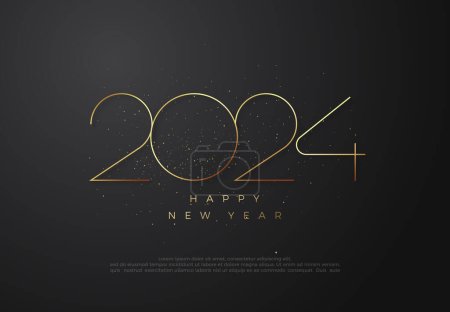 Happy new year 2024 with shiny gold line art. Premium design for new year greetings for banners, posters or social media and calendars.