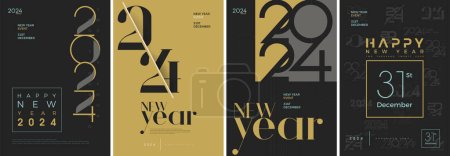Photo for Happy New Year Set 2024 Poster Design, Vector Background Illustration of greetings and celebration of Happy New Year 2024. Premium Design for Poster, Banners, or Social Media Post - Royalty Free Image
