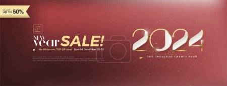 Photo for 2024 new year sale with gold numerals and gift box realistic 3d vector. Design for sale discount in new year 2024. Premium sale design for poster, banner and social media. - Royalty Free Image