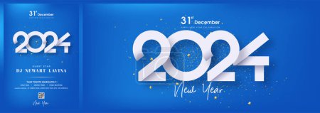 Feliz año nuevo 2024 limpio. Con números blancos sobre un hermoso fondo azul. El diseño del vector 2024 es lujoso y elegante.