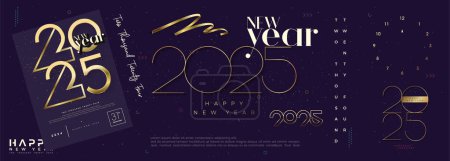 Set new year 2025 event background, Vector illustration of happy new year 2025 with luxury gold numbers. Premium vector design for 2025 new year banner, poster, template.