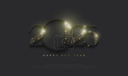 Elegant and luxurious design happy new year greeting 2025. number design with luminous shiny gold glitter. Premium vector design for 2025 new year banner, poster, template.