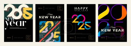 Happy new year 2025 background with retro colorful nuances on a black background. Premium vector design for 2025 new year banner, poster, template.