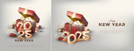 Frohes Neues Jahr 2025 Cover Design Poster. Mit der Abbildung von 3D-Uhren realistischen Fantasy-Stil mit starken Farben. Premium-Vektordesign für Feiern und Einladungen.
