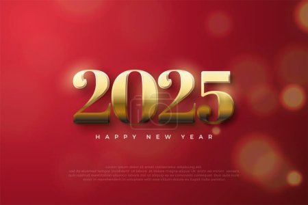New year design 2025. With classic shiny golden numbers on red background. Premium vector design for greeting and celebration of happy new year 2025.