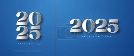 New year 2025 with metallic silver 3d numbers, blue background with glow. Premium vector design for greeting and celebration of happy new year 2025.