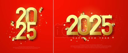 Elegant Design Happy New Year 2025. Illustration of gold numbers with luxurious and shiny gold glitter. Premium vector design for greetings and celebration of Happy New Year 2025.