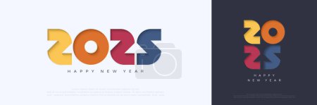 Neues Jahr 2025 Vektor-Design mit bunten Zahlen auf weißem Papier gepresst. Feiervektordesign für Banner, Plakate und Kalender.