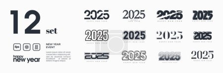 Sammlung von Vektorzahlen für ein frohes neues Jahr 2025. Mit einzigartigen und modernen Zahlen. Mit Schwarz auf reinweißem Hintergrund.