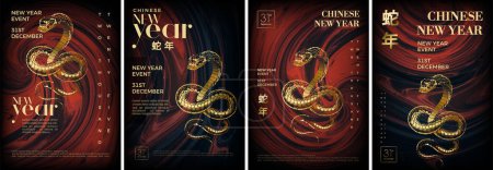 Plakatmotive für das chinesische Neujahr 2025. Mit luxuriösen roten und goldenen Farben. Entwurf zur Feier des neuen Jahres 2025.