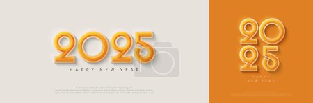 Frohes Neues Jahr 2025 Feier Zahlen. Mit einer sauberen und modernen orangen Farbe. Premium-Vektordesign zur Feier des neuen Jahres 2025.