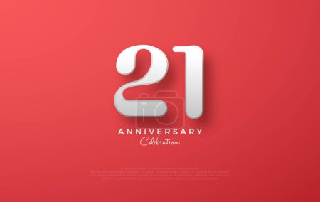Unique vector design to celebrate the 21st year. With clean white numbers on a clean red background.