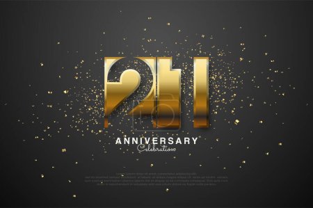 Elegant design of the number 21, with a shiny gold illustration decorated with scattered glitter. Premium vector design for anniversary celebrations.