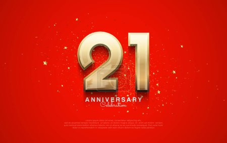 21st anniversary vector design. With a luxurious and unique gold color, the red background is decorated with luxurious gold glittering.