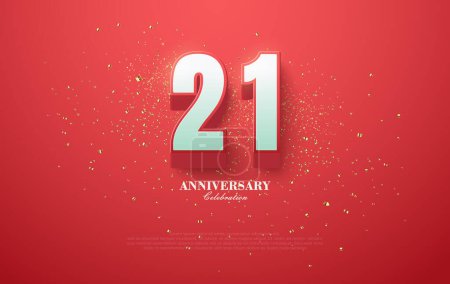 3d anniversary design. With the modern numeral 21 in white and strong red. Decorated with a sprinkling of luxurious and elegant gold glitter.