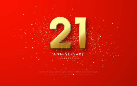 Premium 21st anniversary vector design. With an illustration of shiny gold numbers exposed to light. The red background blends with the overall design.