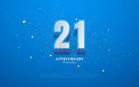 Premium 21st anniversary design. With 3d numbers on bright blue background. Decorated with a sprinkling of luxurious and shiny gold glitter.