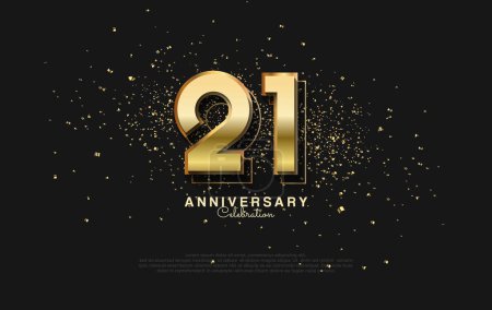 21st anniversary design with gold color and black background, charming illustration for celebrations, greetings, posters and social media posts.