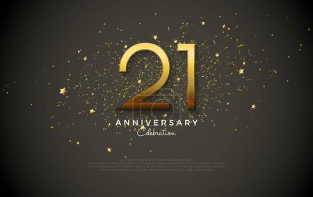 The number 21 is elegant gold in color. For anniversary celebrations. With a combination of black in the background and a sprinkling of gold glitter.