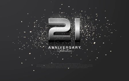 Design of the number 21 with illustrations of modern numbers in silver metallic color on a black background. Premium vector number design for celebrations.