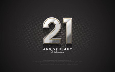 Unique vector design number 21 for anniversary celebration. With silver metallic color on a luxurious black background.